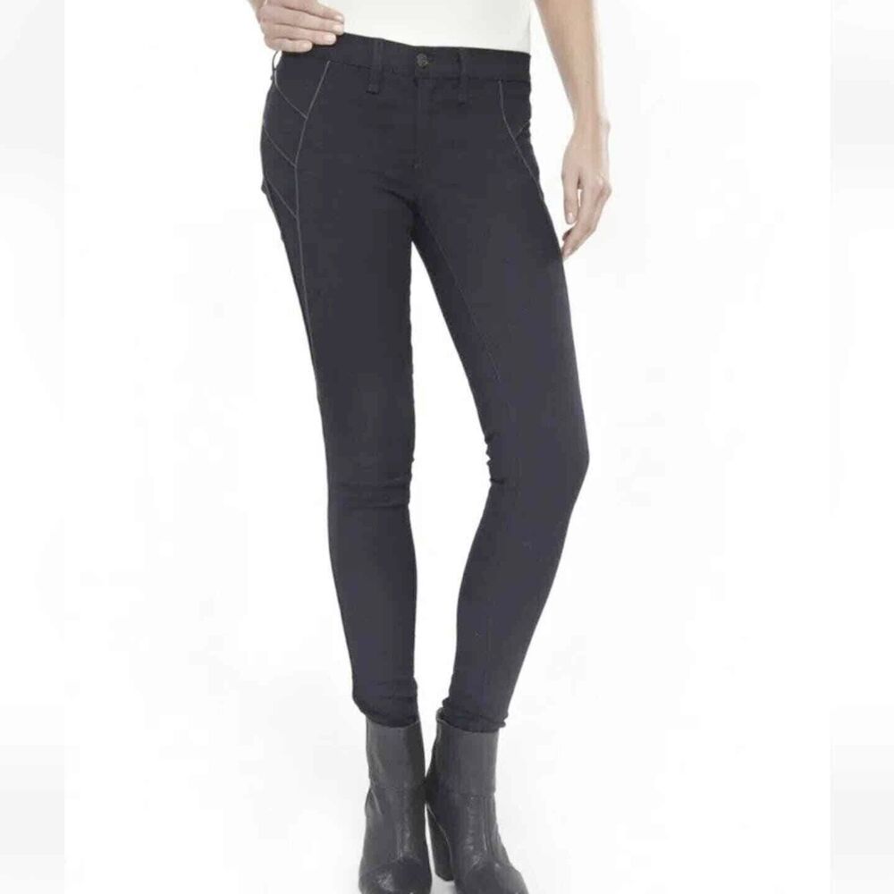Rag & Bone The Trench Skinny Jeans Size 27 Midnight Blue/Black Lamb Leather Trim